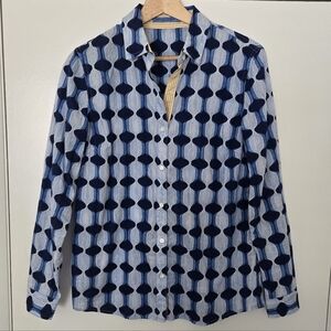 J. McLaughlin 100% Cotton Lois Shirt Blue Shibori Hourglass Size Small